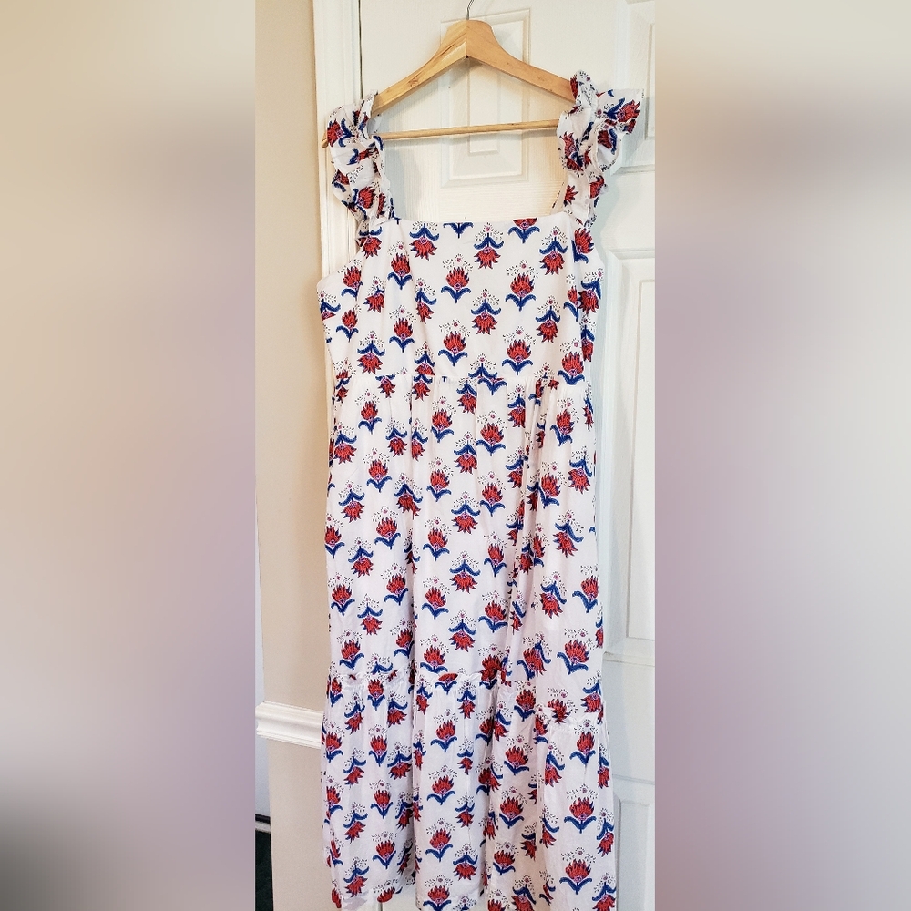 J. Crew White Dress with Red and Blue Floral Pattern - Picture 2 of 5